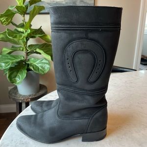 Vintage Moreno Romero Womans Black Leather Boot With Horseshoe Size 7